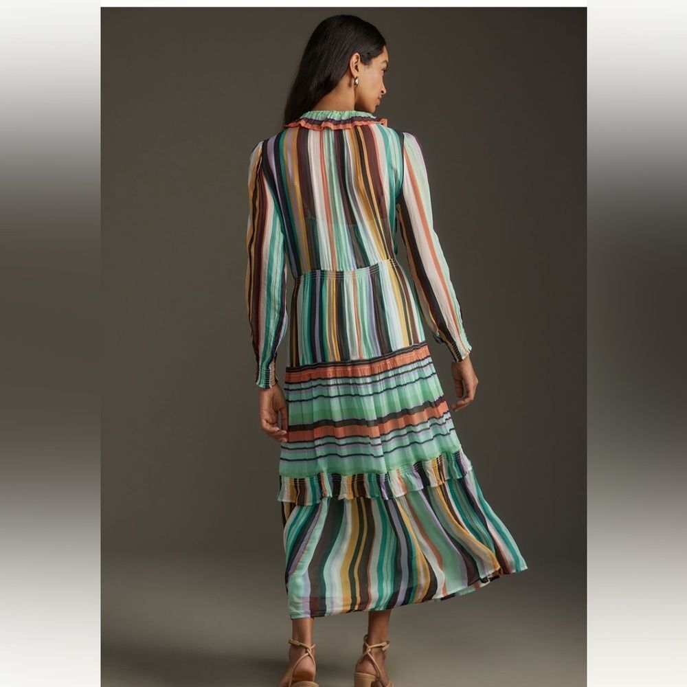 NWOT Anthropologie The Marais Printed Striped Chiffon Maxi Dress - Picture 4 of 6